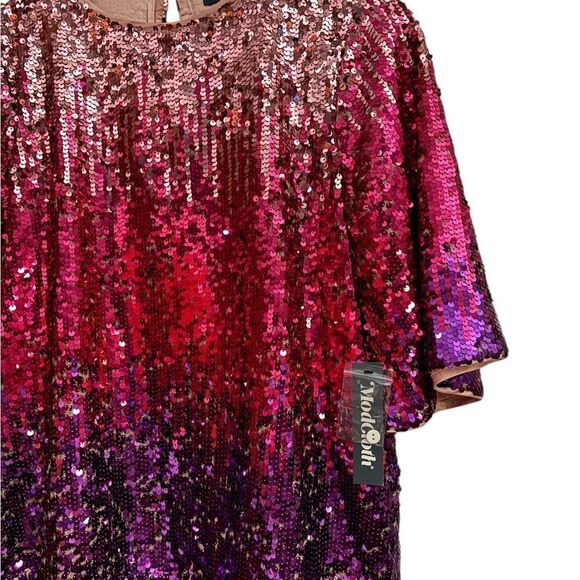 ModCloth Women’s NWT Pink and Purple Ombré Sequin Wide Sleeve Party Event Top - Picture 2 of 9